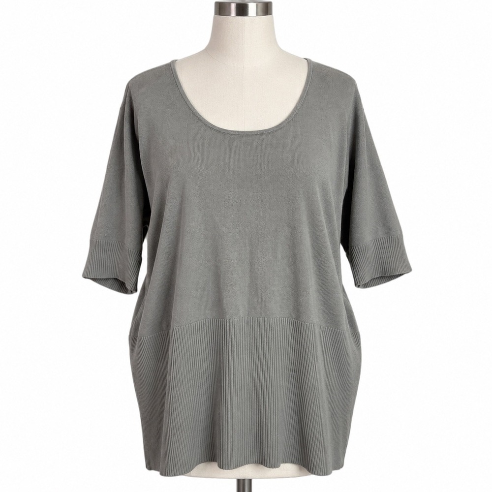 Louis Dell'Olio Whisper Knit Gray Shimmer Scoop Neck Ribbed Sweater Top 3X